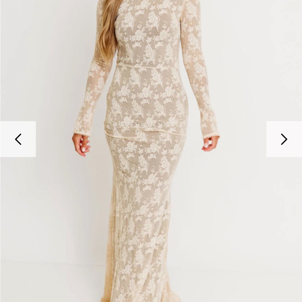Elegant Cream Lace Maxi Dress - Picture 5 of 6